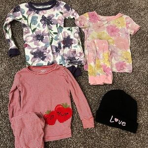 Floral and Striped Kids Pajama Set with Beanie